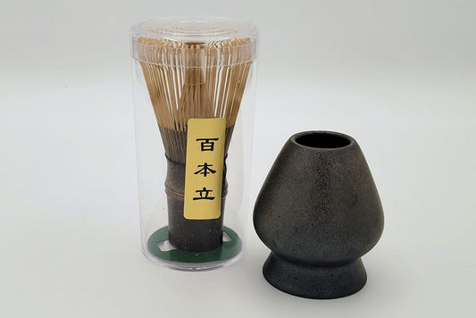 Matcha set handgesneden zwarte bamboe wisk klopper (100 tanden) met houder