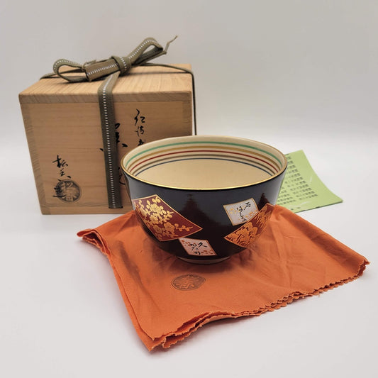 Kyōyaki Matcha-kom “Ninsei Shikishi Waka” 仁清色紙和歌 Kato Shōka